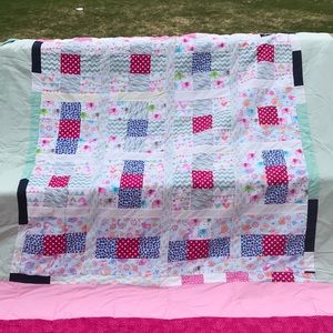 Handmade Quilt Pink Green White Full Size